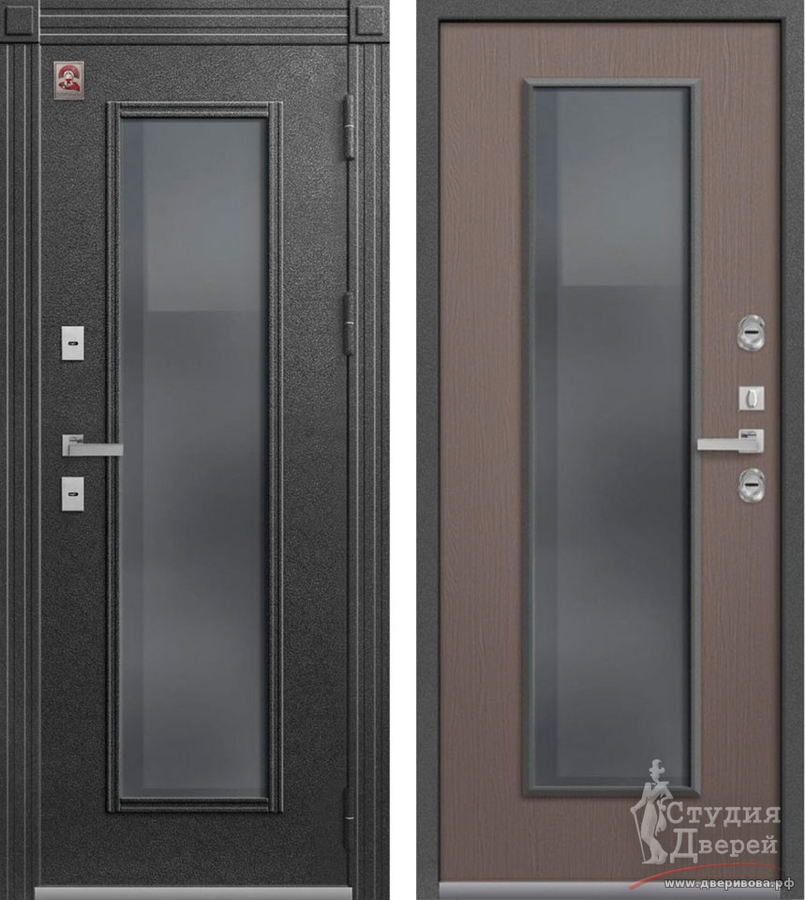 Дверь стальная Т-2 PREMIUM Антрацит муар/Софт ясень грей (четырехкамерный терморазрыв), цвет стекла (Black)